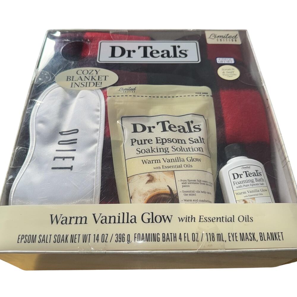 DOCTOR TEALS VANILLA GLOW LIMITED EDITION GIFT SET EPSOM EYE MASK BLANKET 4
